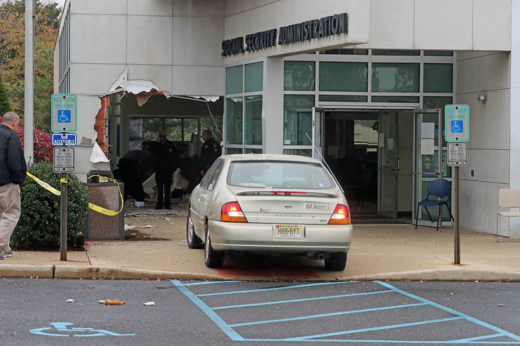 Car crash through Social Security Building